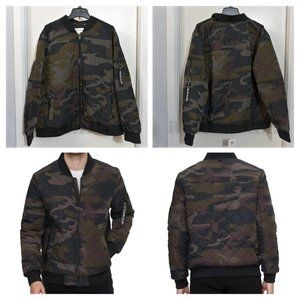 GREEN CAMO Baseball Bomber Jacket NWT Calvin Klein Mens Green Quilted Full-Zip
